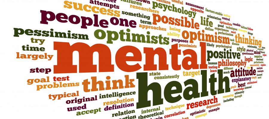 Mental health concept in word tag cloud on white